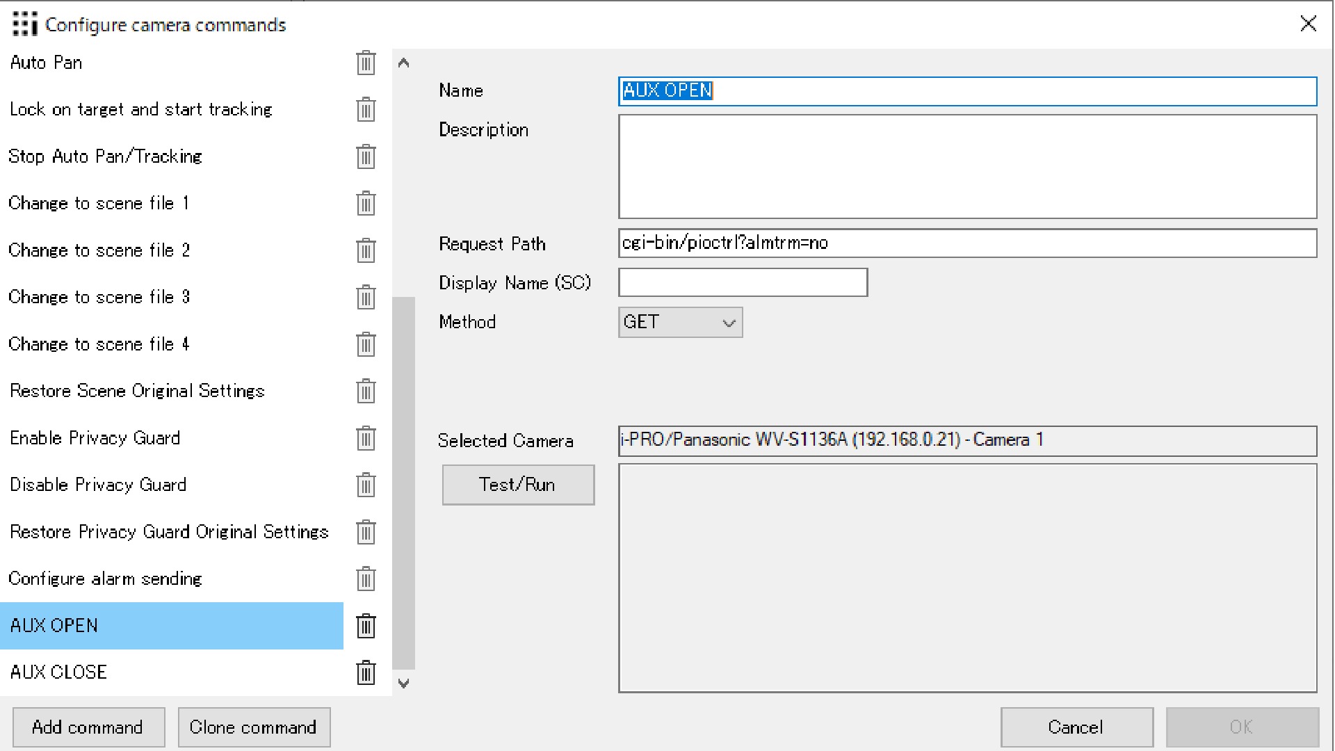 Command name, URL and Display name can be configured. Users can also add custom commands.